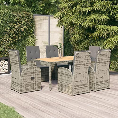 Tidyard 7-TLG. Garten Essgruppe 6 Personen, Gartenmöbel Sitzgruppe, Garten Tisch und Hochlehner Verstellbar Stuhl mit Kissen, Poly Rattan, Schwarz und Grau