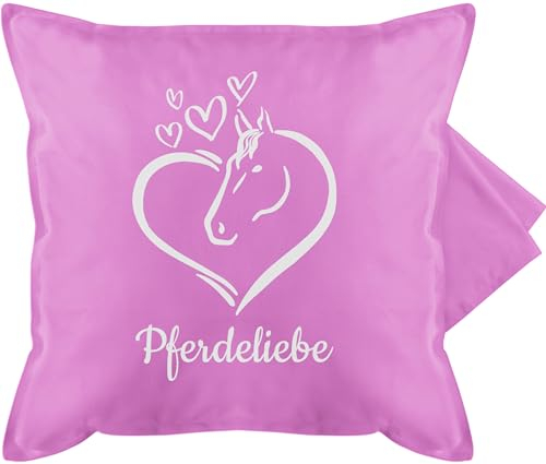 Kissenbezug - Pferd Pferde - Pferdeportrait - mit Wunschtext - 50 x 50 cm - Pink - pferdekissen mädchen Name Reiter pferdeliebe Kissen personalisierte pferdeliebhaber Herz kopfkissen
