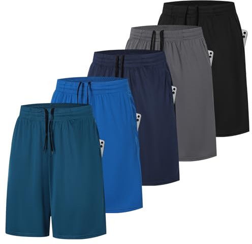 ZENGVEE 5er Pack Sporthose Herren Kurz Sport Shorts Hosen Kurze Männer Laufhose Trainingshose mit Taschen Atmungsaktives Jogginghose Gym Hose fur Basketball Fitness Outdoor Tennishose (0904-Green-XL)
