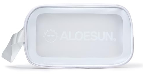 ALOESUN Beach Bag | Waterproof Clear Organizer Pouch with Zipper for Skin Care Accessories, Travel Cosmetic Makeup, Toiletries, Hair Products | Transparent Traveling Purse for Women and Men – White