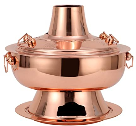 CRBUDY Pot Chaud en cuivre Chinois en Acier Inoxydable épaissi, marmite à Fondue Chinoise de Style Ancien de Pékin, Batterie de Cuisine (Couleur : Or Rose, Taille : 32 cm)