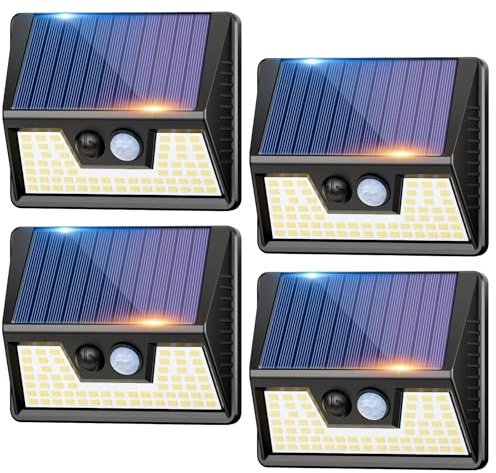vighep Solar Lights Outdoor Motion Sensor- Led Security Lights IP65 Waterproof, 3 Lighting Modes, Super Bright Pir Flood Lights for Wall Garden Fence Yard Driveway Path - 4 Pack