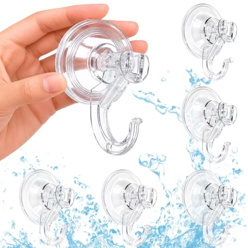 Soodyoow 6 Pezzi Ganci Ventosa, Ventose con Gancio Super Resistenti, Hook Forte Rimovibili per Ghirlanda Porta, Serratura, Asciugamani e Accappatoi, per Bagno, Piastrelle, Finestra e Vetro,Trasparenti