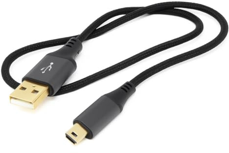 USB 2.0 A to Mini-B 5-Pin Braided Cable – Metal Ends, 24AWG Power & Data Lead, Hi-Speed Transfer (0.5m)