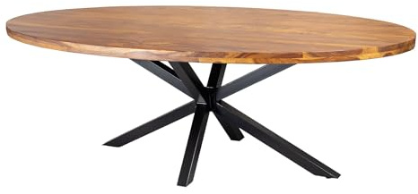 Riess Ambiente Massiver Esstisch Galaxie - 240cm - Natur schwarz - Esszimmertisch aus Sheeshamholz, oval mit Sterngestell