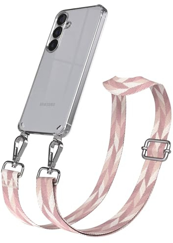 EAZY CASE Handykette - Verstellbares Taschenband kompatibel mit Galaxy S25, Schulterriemen, Handykordel mit Silikon Hülle, Umhängetasche, Rosa Mix Silber