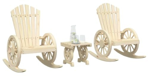 Yunovire 3-TLG. Garten-Lounge-Set Massivholz Tanne, Adirondack-Schaukelstuhl & Beistelltisch für Veranda, Balkon, Terrasse, Außenbereich, witterungsbeständig