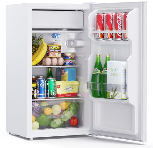Upstreman 85 Litri Frigorifero Piccolo, LED Integrata, Termostato Regolabile, Cassetto per le Verdure, Silenzioso, Porta Reversibile, Frigo Piccolo da Ufficio, Frigorifero da Camera, Bianco, CR85