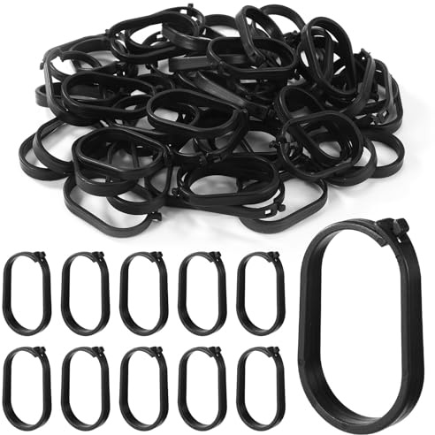 52pcs Gazebo Curtain Hooks, Plastic Shower Curtain Rings for CanopyNets & Window Drapes Replacement Accessories Smooth Sliding Tightly Closed Design Hooks for Home & Hotel Use (Black)