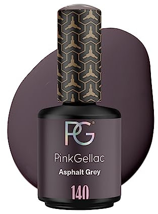 Pink Gellac UV Gel Nagellack - 140 Asphalt Grey 15 ml - Lang Anhaltend Shellac Nagellack Grau - Gel UV für 14 Tage Nägel in Salonqualität - Made in Holland