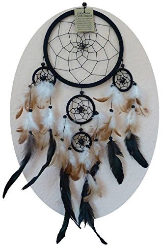 Simandra Original handgefertigter Traumfänger – hängender Dreamcatcher aus natürlichen Materialien handgefertigt ca. 58 cm lang, Durchmesser größter Ring 21 cm