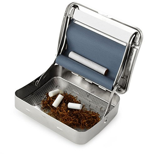 Zigarettendrehmaschine mit Tabak-Fach/Etui, Zigarettenroller graviert, silber