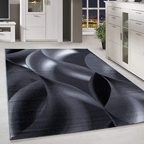 HomebyHome Teppich Wohnzimmer 160x230 cm Schwarz Moderne Abstrakt Design - Küche Jugendzimmer Esszimmer und Schlafzimmer Teppich Kurzflor Teppich Extra Weich Pflegeleicht - Carpet Living Room