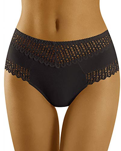 Wolbar Femme Slip Dentelle Ajourée Taille Haute WB416, Noir,XL