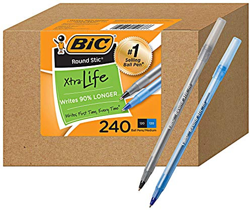 BIC Round Stic Xtra Life Ballpoint Pen, 1mm Medium Point, Pack of 240