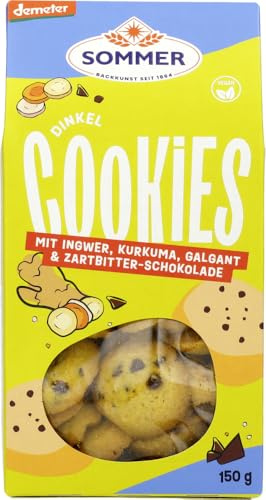 Sommer & Co. Demeter Dinkel Cookies mit Ingwer, Kurkuma, Galgant & Zartbitterschokolade, 150g, vegan - Bio Gebäck & Snacks in bester Qualität 6 x 150 g