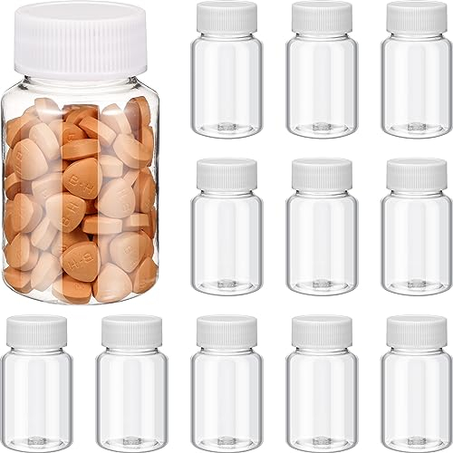 EXCEART 12pcs Plastic Clear Pill Bottles 80ml PET Container Bottles Pill Dispenser Empty Capsule Container Tablet Storage Holder Refillable Tablet Storage Holder for Dispense Different Items