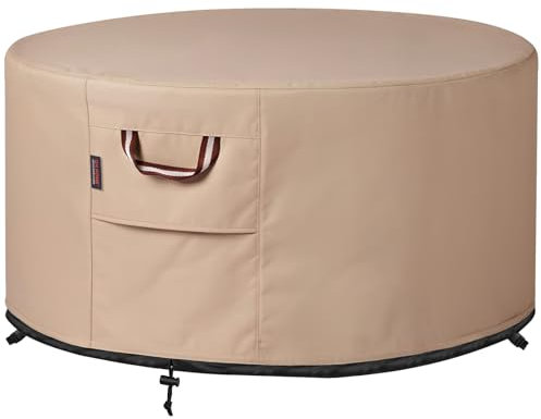 Housse de foyer ronde de 122 cm – Robuste en 900D, résistante à la déchirure, aux UV, imperméable et résistante à la décoloration – En polyester pour foyer d'extérieur – Blé