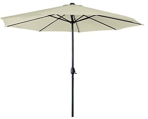 NAIZY Sonnenschirme mit LED 300cm Alu Sonnenschirm mit Handkurbel UV Schutz 40+ Ampelschirm Strandschirm Kurbelschirm für Garten, Balkon, Terrass (300cm Beige)