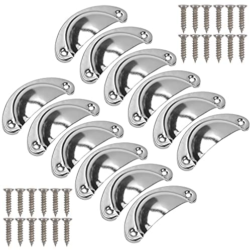 12pcs Silver Cabinet Handles - Chrome Shell Cup Handles, Drawer & Door Pull Knobs with Screws for Kitchen & Furniture (8 x 3.5 x 2 cm)