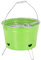 Relaxdays Mini Barbacoa, Redonda, para Llevar, Exterior, Balcón, Camping, Pícnic, Grill con Cubo, Parrilla 27 cm, Verde, Hierro