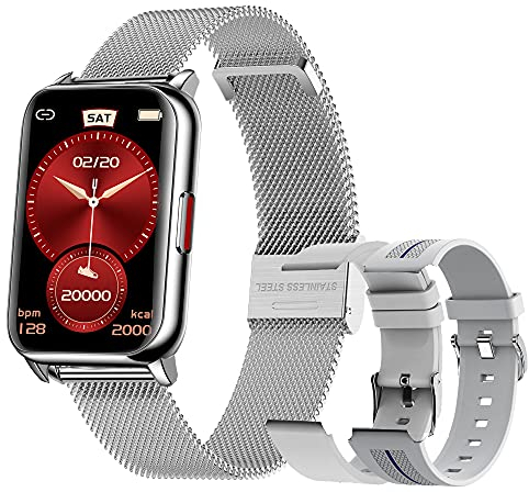Smartwatch Fitness Tracker mit Pulsuhr, 1.57 Zoll Touchscreen Fitness Armbanduhr, IP68 Wasserdicht Sportuhr mit Schrittzähler Schlafmonitor, Smart Watch für Damen Herren für Android iOS (Silber)