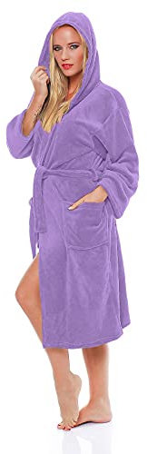 L.E.M.B. Hometrends Herren Damen Bademantel Kingston Microfaser Morgenmantel mit Kapuze flieder L