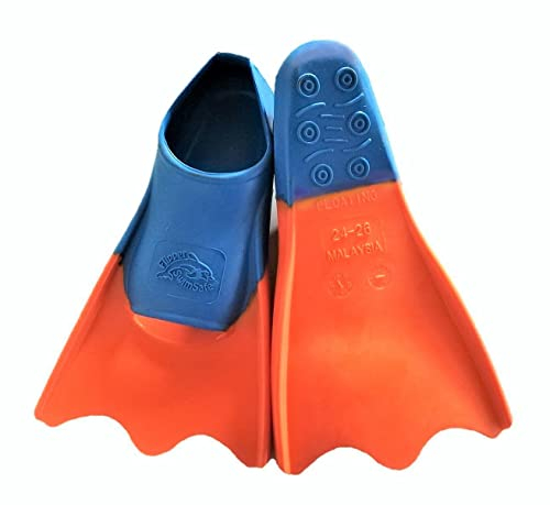 Flipper SwimSafe 1112 - Ducki Fins Schwimmflossen für Kinder in Blau/Orange, Größe 24 - 26, Enten-Füße aus Naturkautschuk, als Schwimmhilfe für unbeschwerten Schwimm- und Badespaß