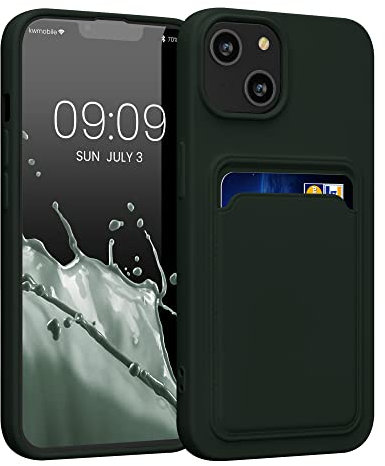 kwmobile Case Compatible with Apple iPhone 14 Case - TPU Phone Cover with Credit Card Holder - Dark Green