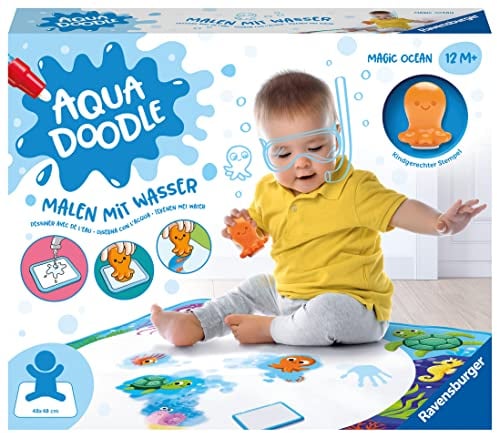 Ravensburger 4568 Aquadoodle Magic Ocean - Tampon et découverte sans Taches avec de l'eau - Kit de tampons avec Tapis Magique en Tissu pour bébés à partir de 1 an