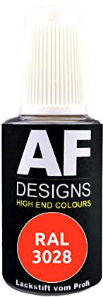 Alex Flittner Designs Stylo de retouche RAL 3028 rouge pur brillant 20 ml Stylo de réparation acrylique vernis retouche peinture bois métal meubles salle de bain