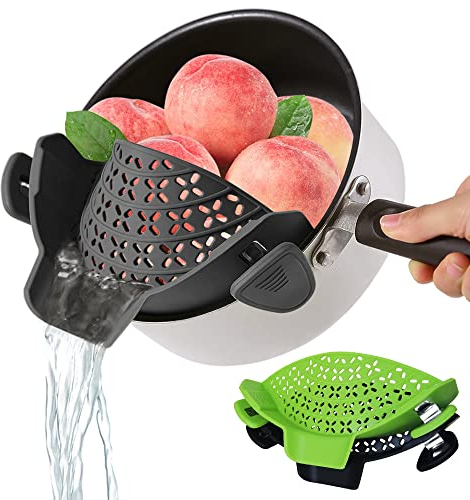 YEVIOR Clip on Strainer for Pots Pan Pasta Strainer, Silicone Food Strainer Hands-Free Pan Strainer, Clip-on Kitchen Food Strainer for Spaghetti, Pasta, Ground Beef Fits All Bowls and Pots (2P)