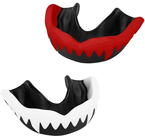 2 Stücke Zahnschutz, Mundschutz Boxen, für Erwachsene Kinder Zahnschutz mit tragbar Hygienebox, für MMA Kampfsport Boxen, Erwachsene, Schwarz&Rot/Schwarz&Weiß
