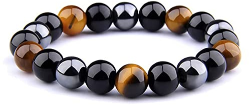 Skcess Armband Herren Tigerauge, Bracelet Women Beads Schwarz 8 MM Rund Bracelet Beads 20.8CMx8MM