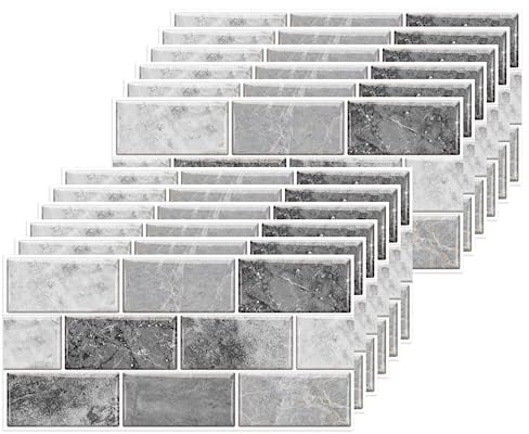 12 pezzi Adesivi per Piastrelle, 15x30cm Adesivi Mattonelle Impermeabile PVC Autoadesivo Decorazione Adesivi Parete Wall Stickers per Piastrelle del Bagno e Della Cucina