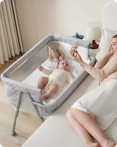 AirClub Stubenwagen Nachttischschläfer, Babybett für Neugeborene, Baby Stubenwagen Nachttisch mit 4 Auto-Lock & Verstellbarer Höhe, atmungsaktives Mesh & Matratze, Nachttisch Stubenwagen