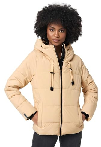 MARIKOO Damen Winterjacke Steppjacke Winter Jacke gesteppt warm mit Kapuze B977 [B977-Shimo-Beige-Gr.M]