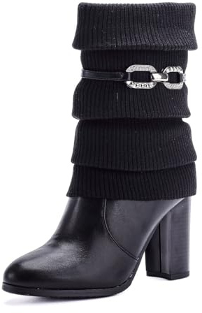 Pogolino Damen Stiefeletten Absatz elegant Glitzer Schnalle Stiefel Herbst Winter High Heels