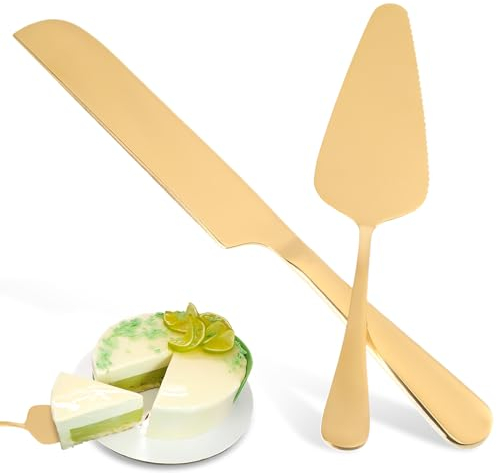 Cake Server Stainless Steel Set Cake Knife Cake Serving Set Gold Stainless Steel Titanium Gold Plating Cake Server Cake Knife Wedding for Weddings, Birthdays, Parties, Cakes, Bread (Gold)