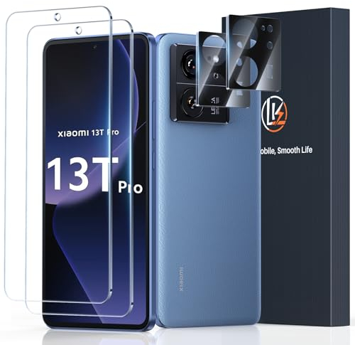 LK 2+2 Verre Trempé for Xiaomi 13T/13T Pro, Contenir 2pcs Protection écran et 2pcs Caméra Arrière Protecteur,avec Cadre d'Installation (Anti-Rayure,sans Bulles d'Air,9H Dureté,Ultra Clair)