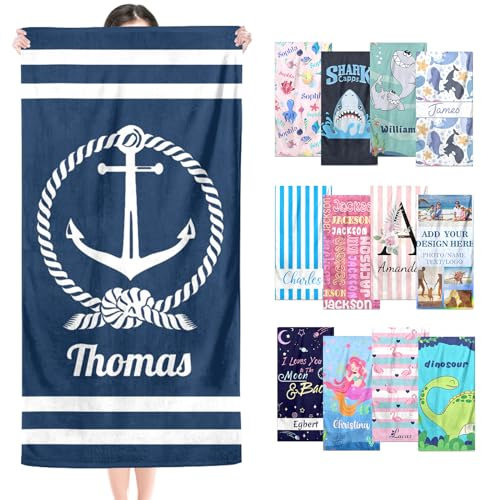 YoLLiEE Toallas de Playa Personalizadas para Niños Toallas de Playa Personalizadas con Nombres Toallas de Piscina Personalizadas para Adultos Toalla de Playa de Viaje Empacable con Monograma