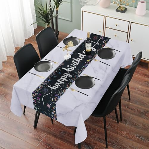 Tischläufer Geburtstag Schwarz, Happy Birthday Tischdecke Tischläufer, Alles Gute zum Geburtstag Tischläufer für Mädchen Junge Frauen Männer Geburtstag Dekoration