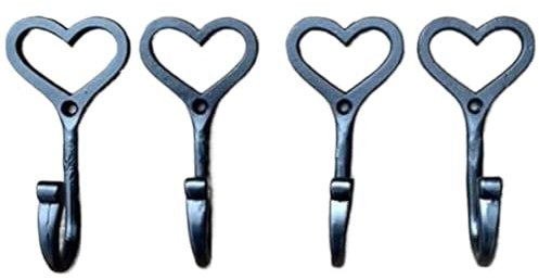 SUBLXPoten Coat Hooks 1pc/4pc Iron Decorative Vintage Hat Bedroom Home Wall Mounted Holder Black Hanger Heart Shape Coat Storage Hook Door(4pc)