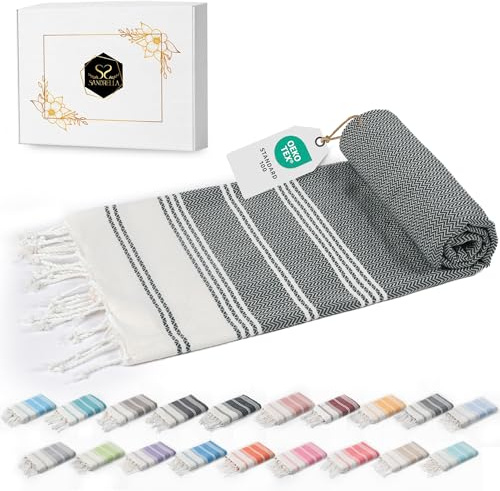 Sandrella Hamamtuch Sauna Damen & Herren groß 100x200 Baumwolle Strandtuch Decke Pestemal Geschenkset | dunkelgrün