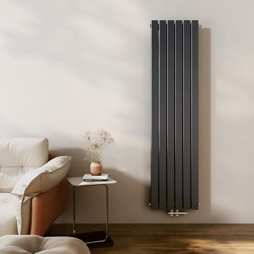 EMKE Radiateur Vertical, 1800x460 mm, Radiateur Plat Avec Design À Raccordement Central, Radiateur À Panneaux Double Couche Mural, Anthracite, 1670 Watts