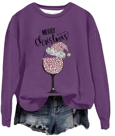Pullover für Weihnachten Damen Oversize Tshirt Hässliche Oberteil Ohne Kapuze Blusentops Rudolph Rentier Elfe Kostüm Teenager Mädchen Pulli Weihnachtspulli Lustig Damen Weihnachts Sweatshirt Damen