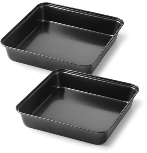 MIUUIPI Quadratisch Auflaufform 2er Set, Edelstahl Eckige Backform, Brownie Kuchenform mit Antihaftbeschichtet, Auflaufform Airfryer für Lasagne Brownie Kuchen, Ungiftig Schwarz 15,9 x 15,9 x 5cm