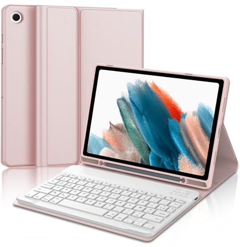 JADEMALL Étui Clavier pour Samsung Galaxy Tab A8 10,5, [AZERTY Français] Clavier Bluetooth pour Galaxy Tab A8 2022 X200/X205/X207, Rose