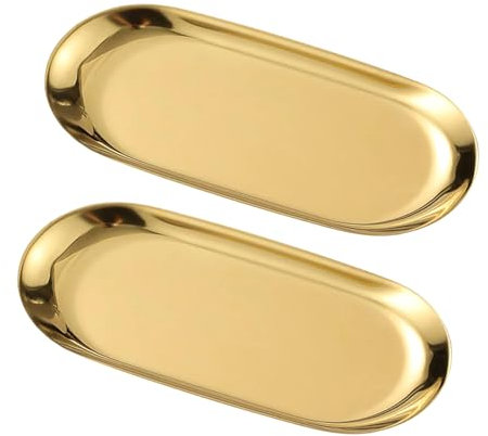 Gold Tray, 2 Pcs Mirrored Decorative Tray, 23cm x 9cm Oval Candle Trays, Elegant Perfume for Jewelry Display, Bathroom Counter, Bedside Cupboard, Dining Table, Kitchen Sink, Coffee Table