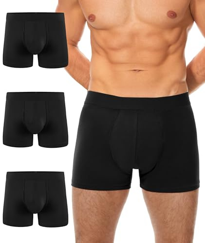 BEENIUBEE 3 Pack Incontinence Pants for Men, Washable Boxers Shorts with Ultra-Absorbent Protective Pads, Leakproof Reusable Odor Control Underwear Trunks for Going Out Post-Surgery (Black, L)